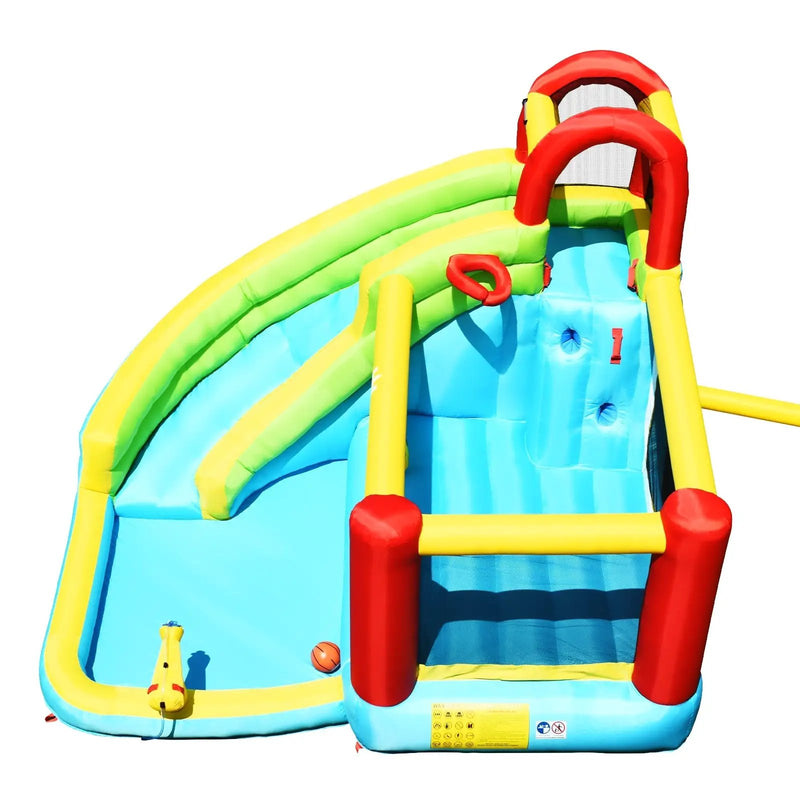 6-in-1 Inflatable Bounce House with Climbing Wall and Basketball Hoop without Blower by DirectDeals