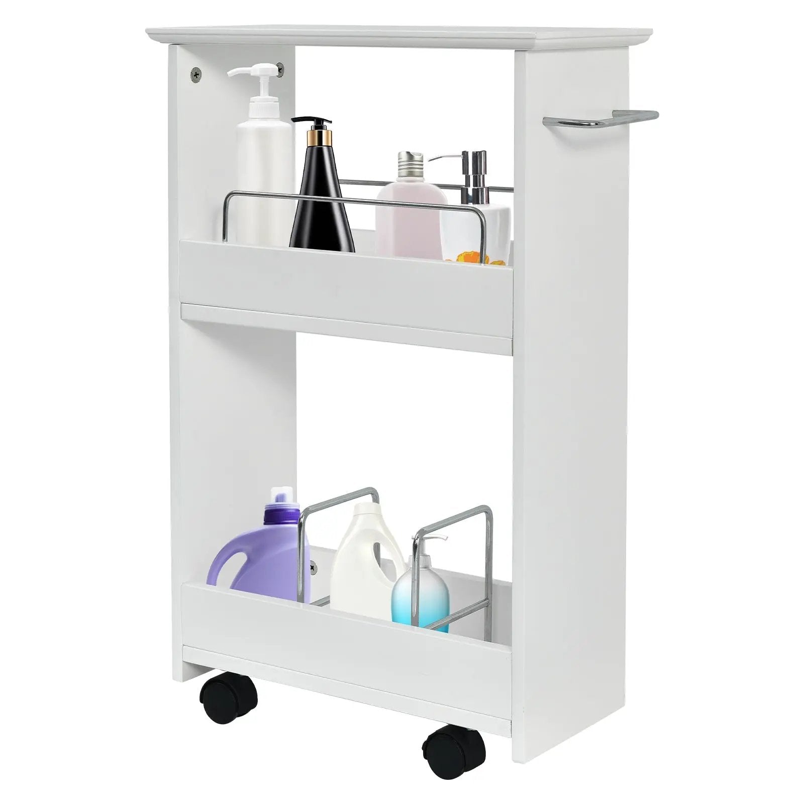 Slim Rolling 3-Tier Bathroom Mobile Shelving Cabinet wih Handle by DirectDeals