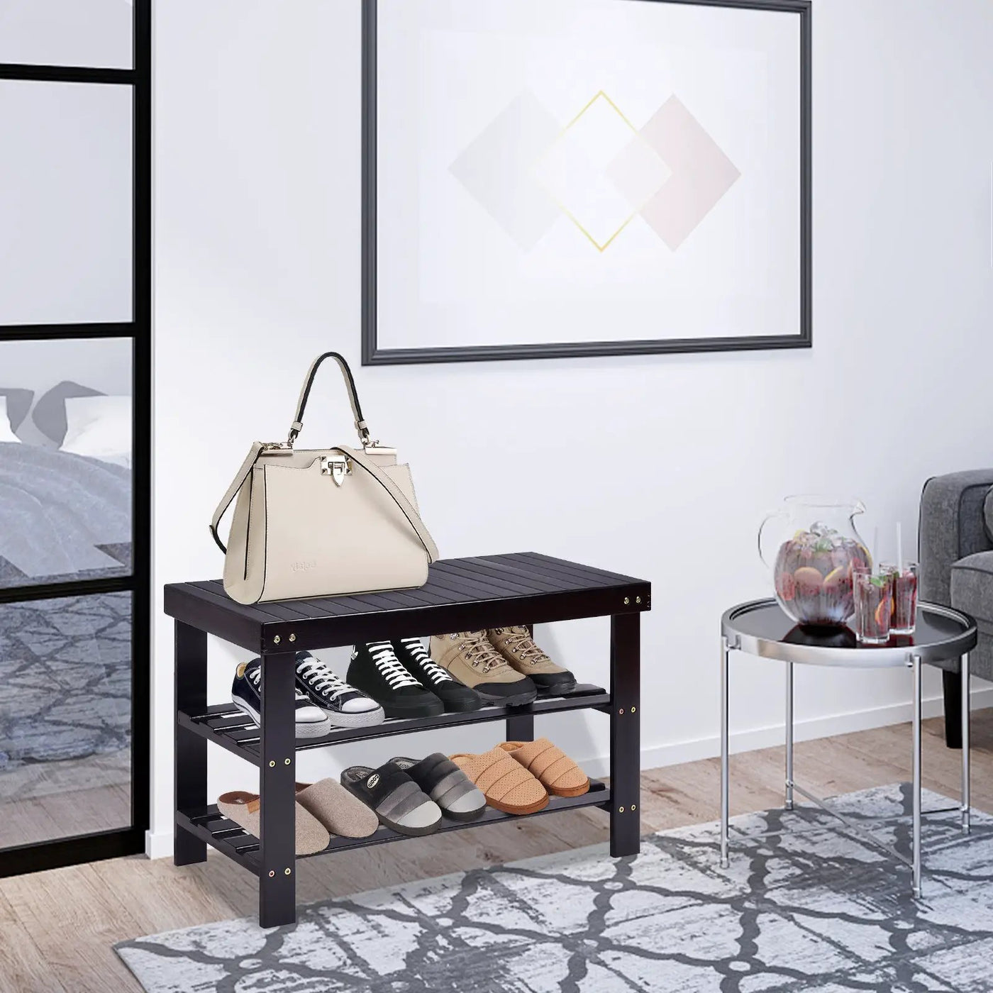 3 Tier Bamboo Bench Storage Shoe Shelf-Natural by DirectDeals