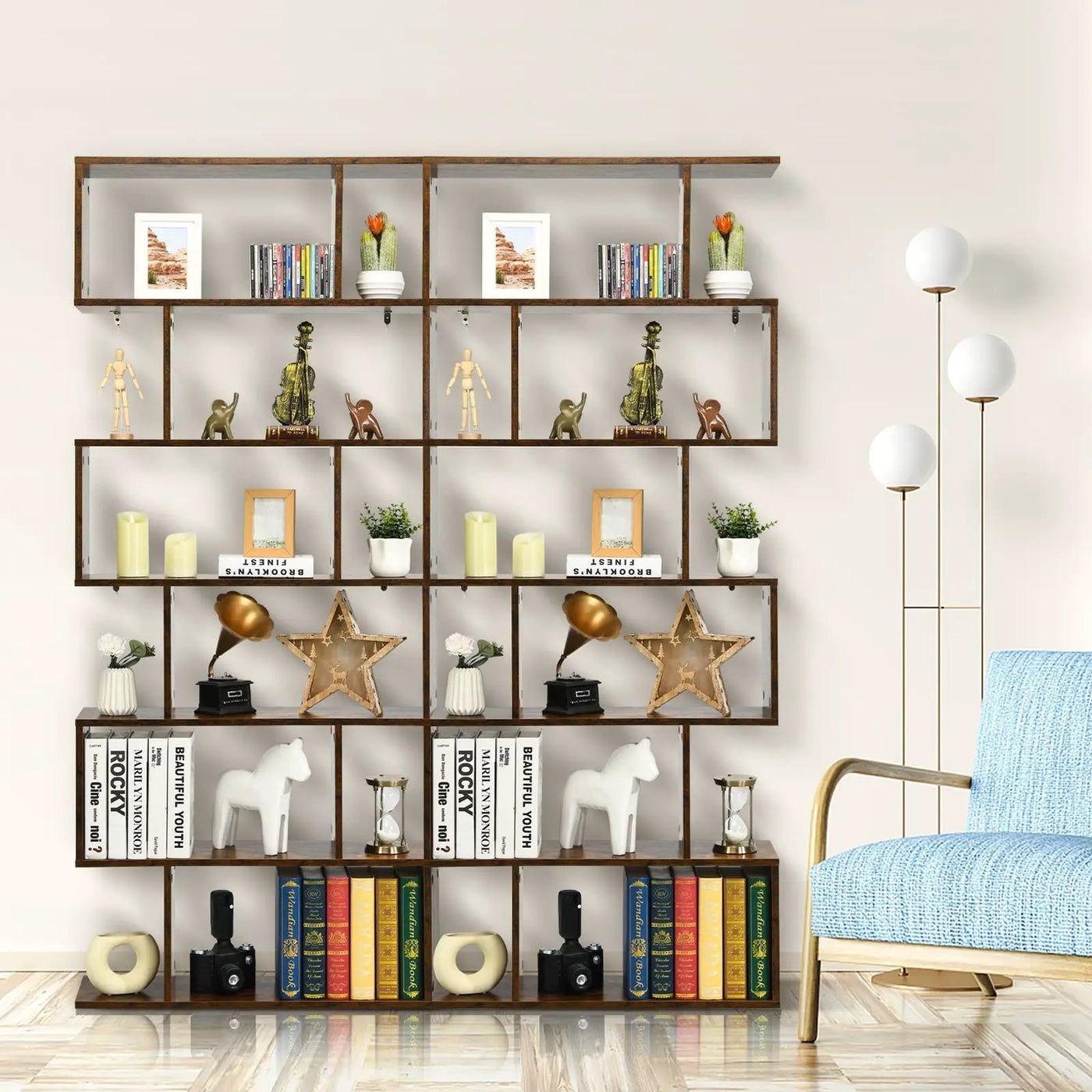 6 Tier S-Shaped Bookshelf Storage Display Bookcase Decor Z-Shelf by DirectDeals