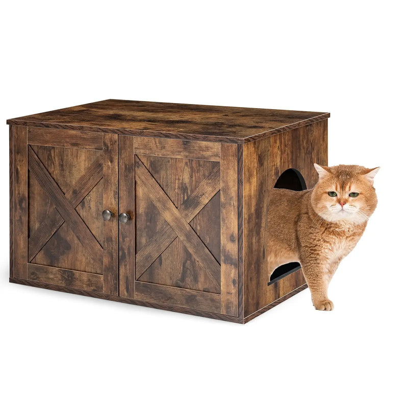 Wooden Hidden Cabinet Cat Furniture with Divider-Coffee by DirectDeals