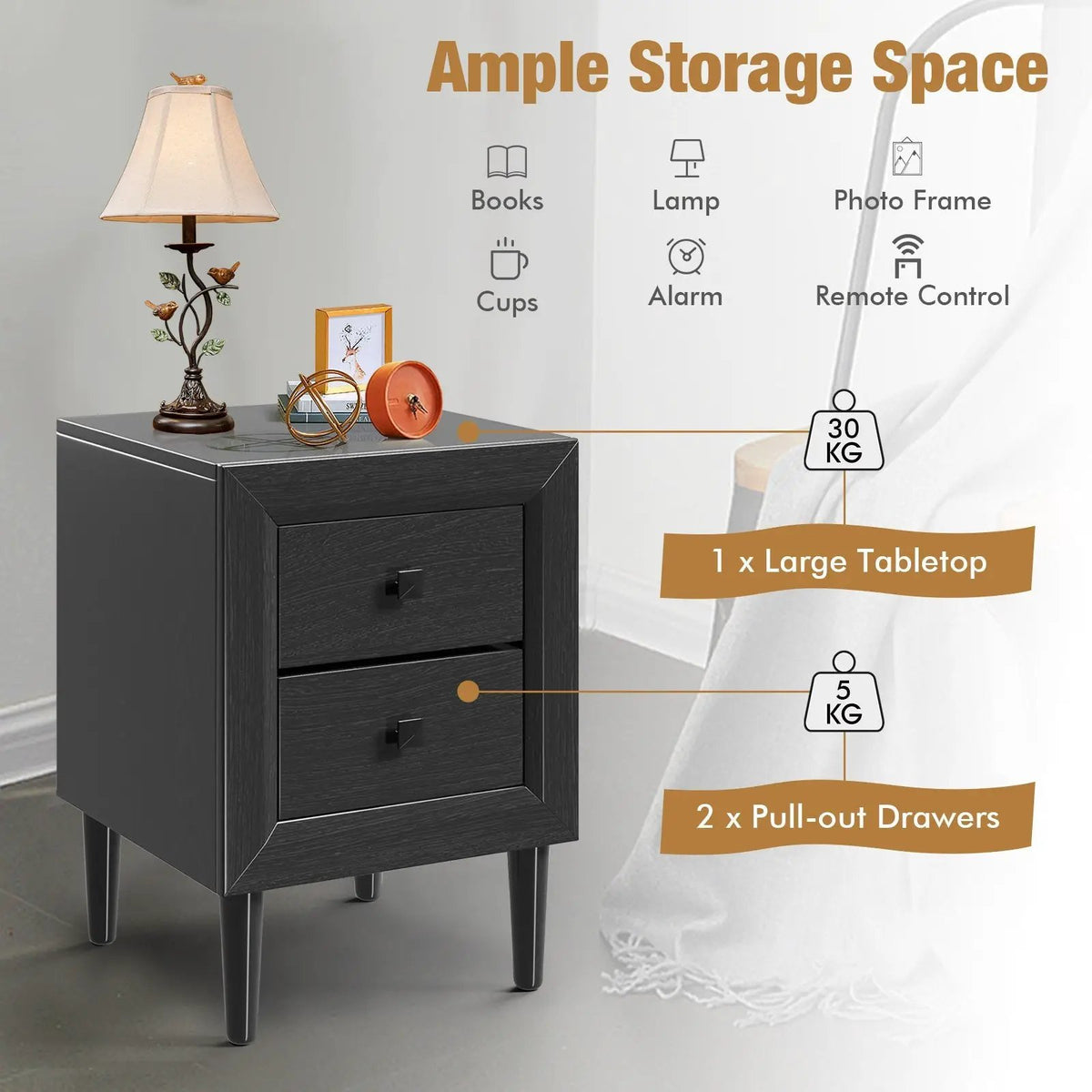 Multipurpose Retro Bedside Nightstand by DirectDeals