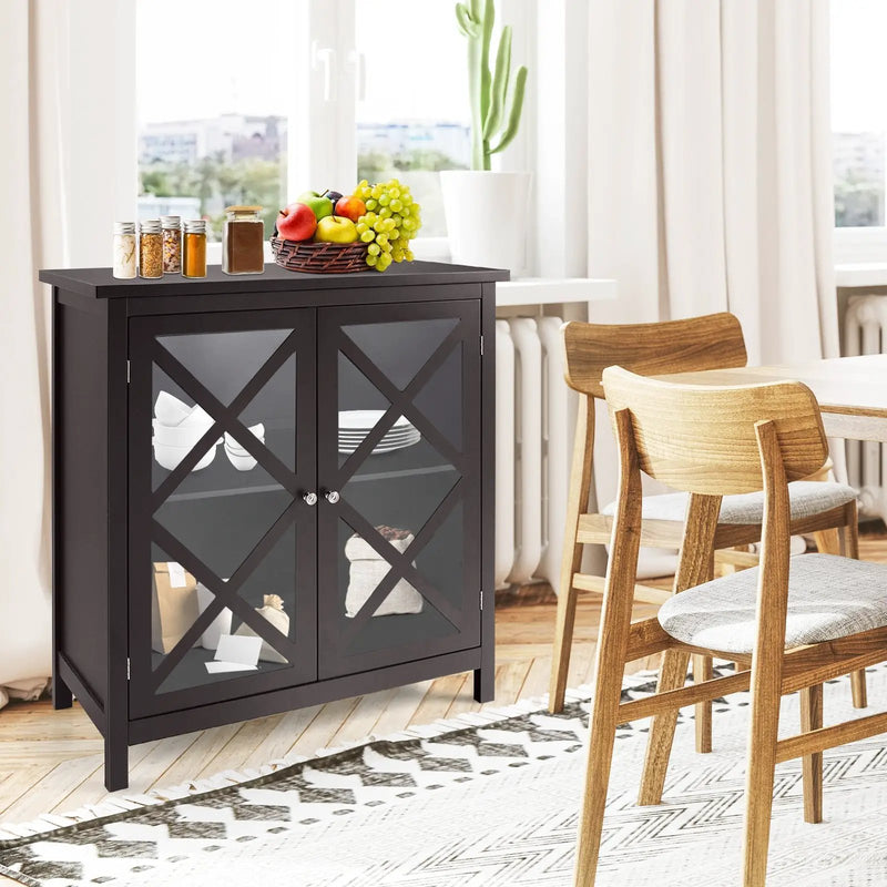 Freestanding Kitchen Buffet Cabinet with Glass Doors and Adjustable Shelf by DirectDeals