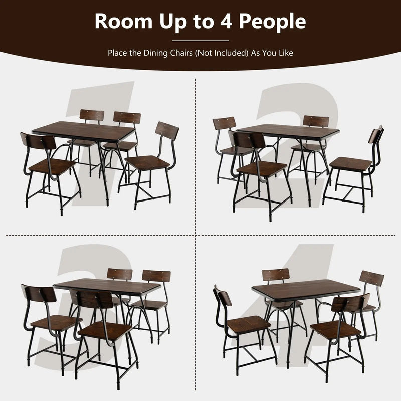 43 x 27.5 Inch Industrial Style Dining Table with Adjustable Feet-Rustic Brown by DirectDeals