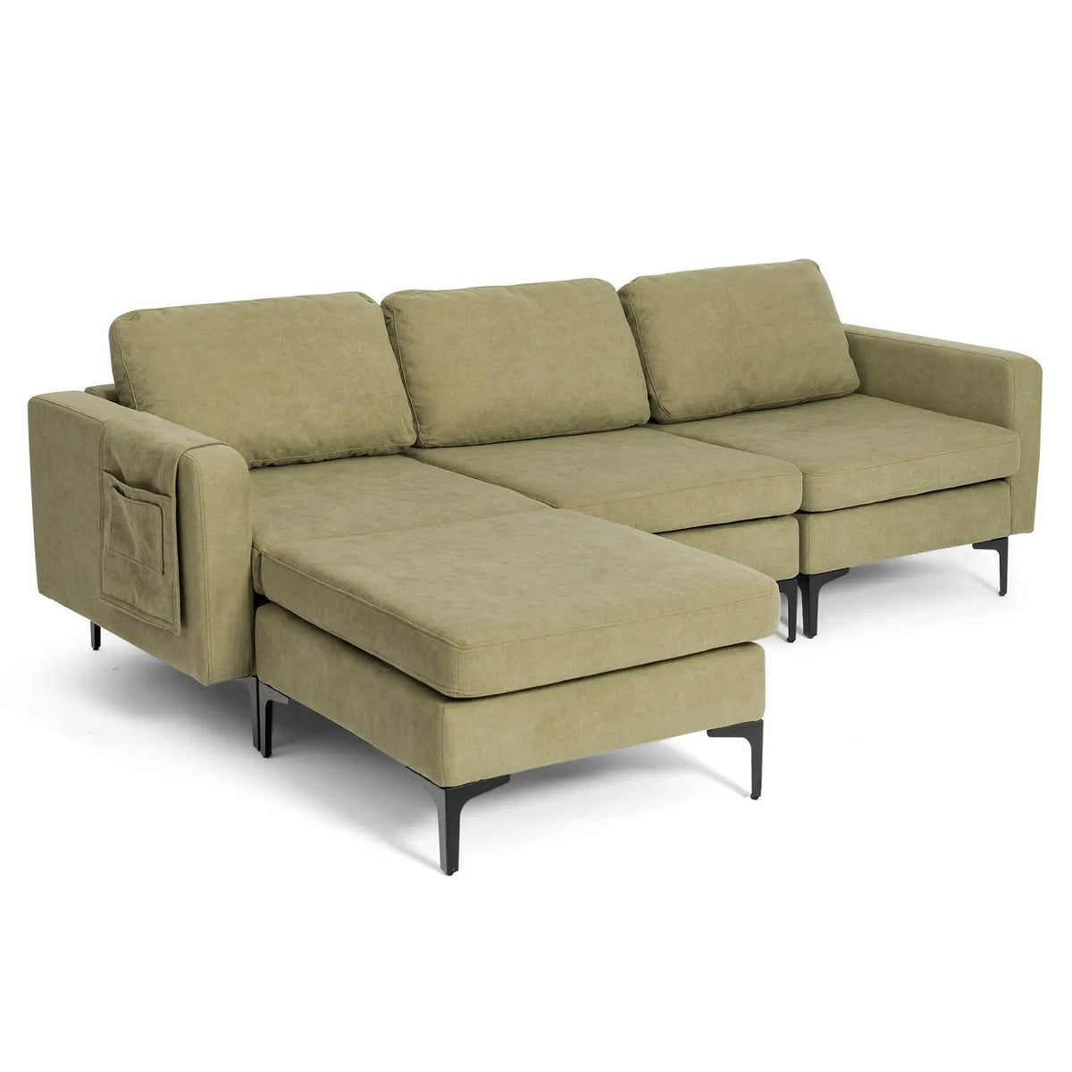 Modular 3-Seat L-shaped Sectional Sofa with Reversible Chaise and 2 USB Ports-Green by DirectDeals