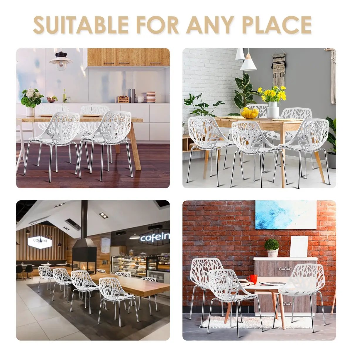 Set of 6 Accent Armless Modern Dining Chairs with Plastic Feet Pads by DirectDeals