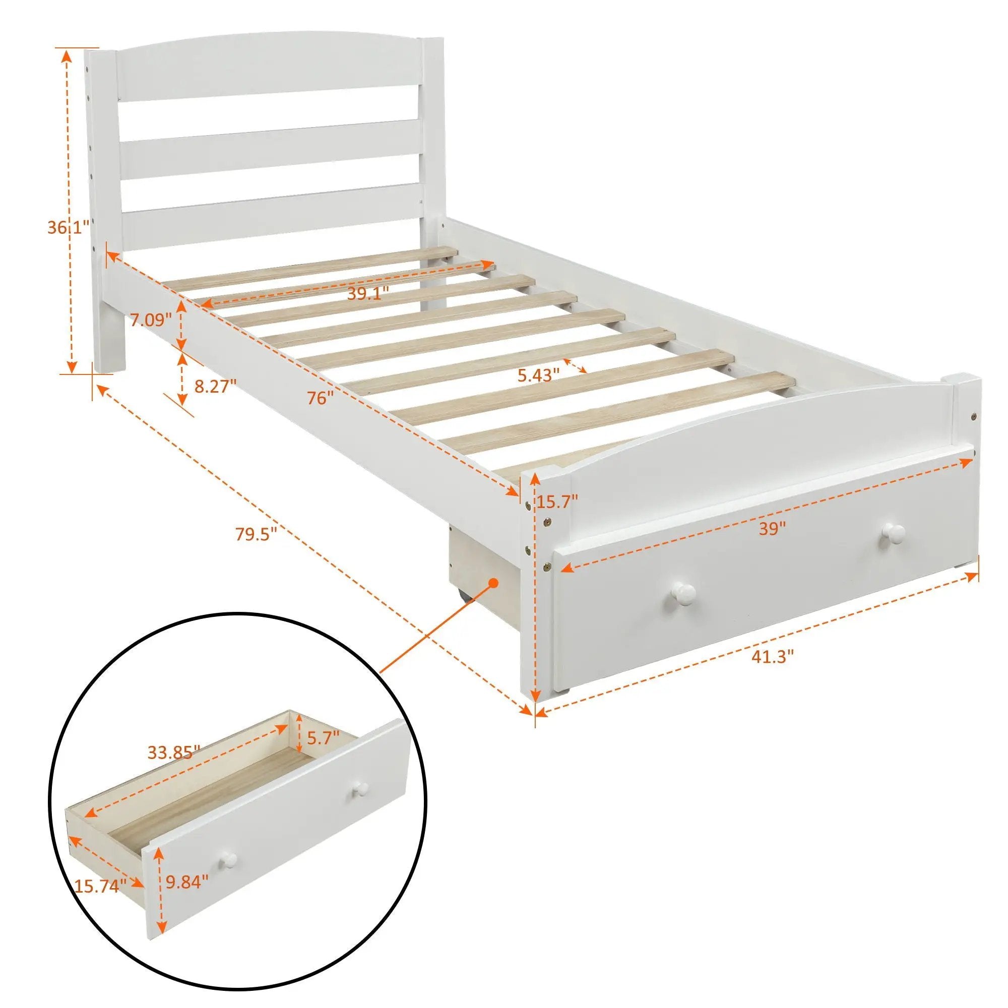 Platform Bed Frame With Storage Drawer And Wood Slat Support No Box Spring Needed by HouseOfZazla