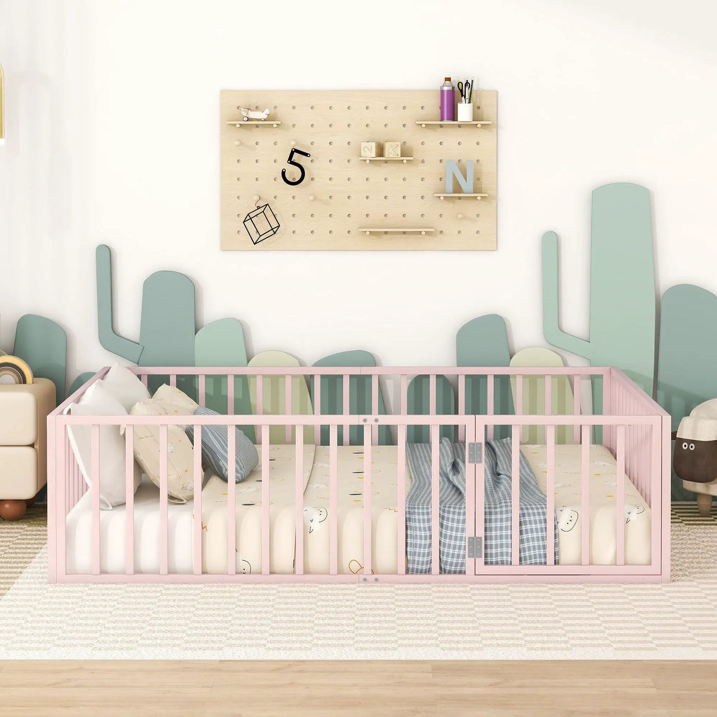 Metal Floor Bed Frame With Fence And Door by Unique Piece Furniture