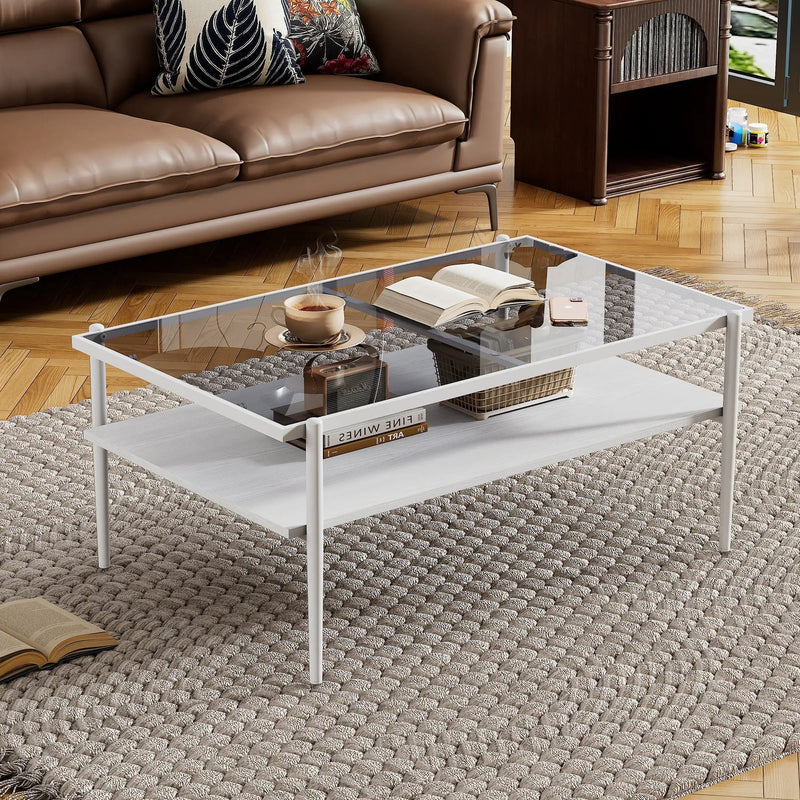 Rectangle Coffee Table With Tempered Glass Top And Legs, Modern Table For Living Room by Unique Piece Furniture