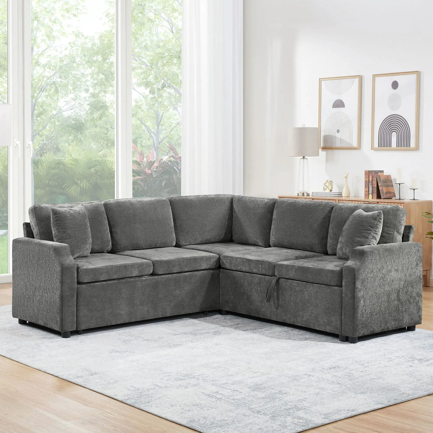 Modern L Shaped Sectional Sofa Bed With Hidden Storage Upholstery by HouseOfZazla