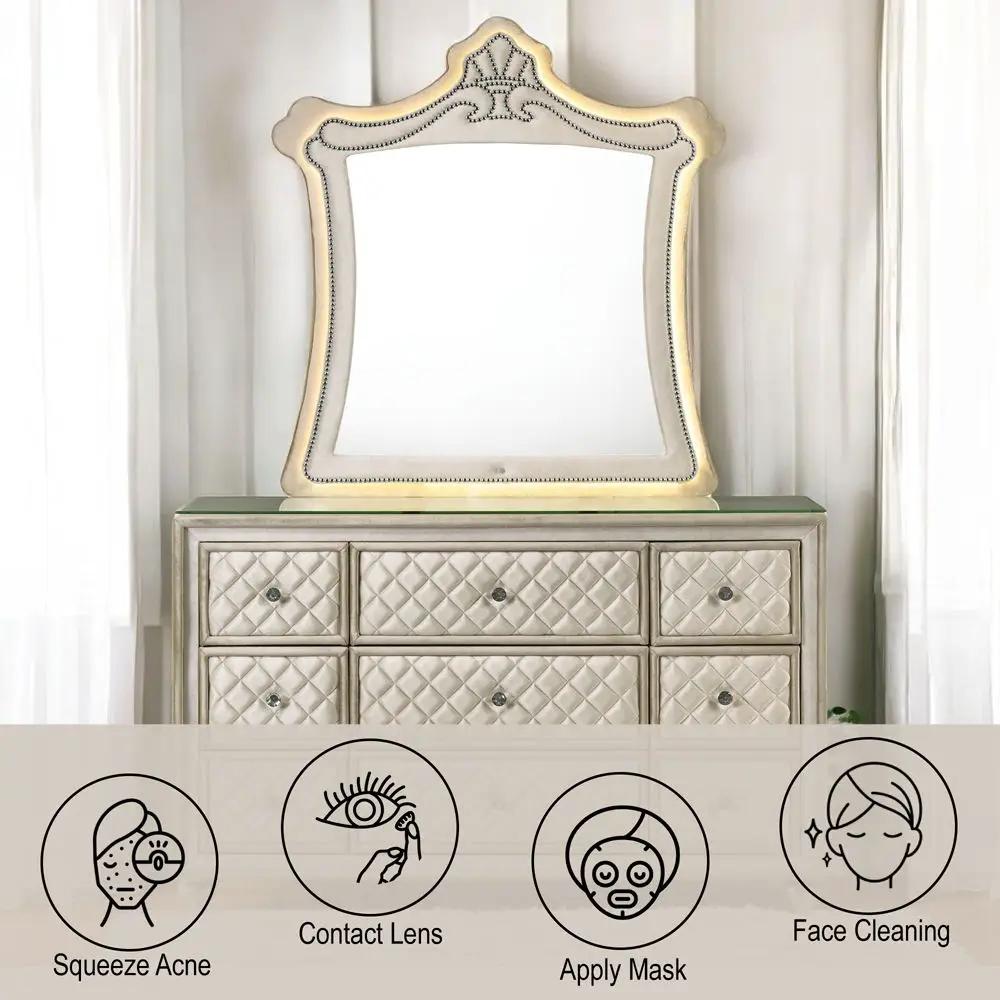 Lucienne - Mirror With LED - Beige Velvet by Unique Piece Furniture
