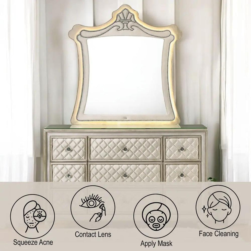 Lucienne - Mirror With LED - Beige Velvet by Unique Piece Furniture