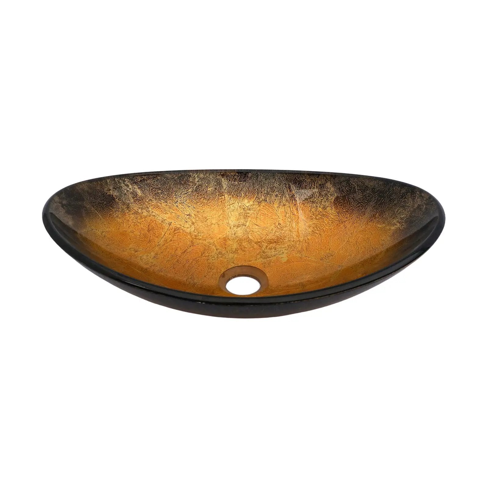 Veined Vessel Sink With Pop Up Drain, Boat Shape Bathroom Sink Above Counter - Gold by HouseOfZazla