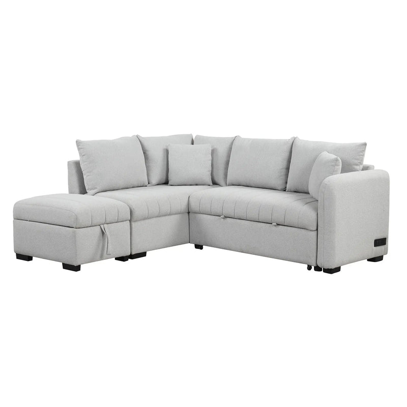 L-Shaped Sectional Pull Out Sofa Bed Sleeper Sofa With Two USB Ports, Two Power Sockets And A Movable Storage Ottoman by Unique Piece Furniture