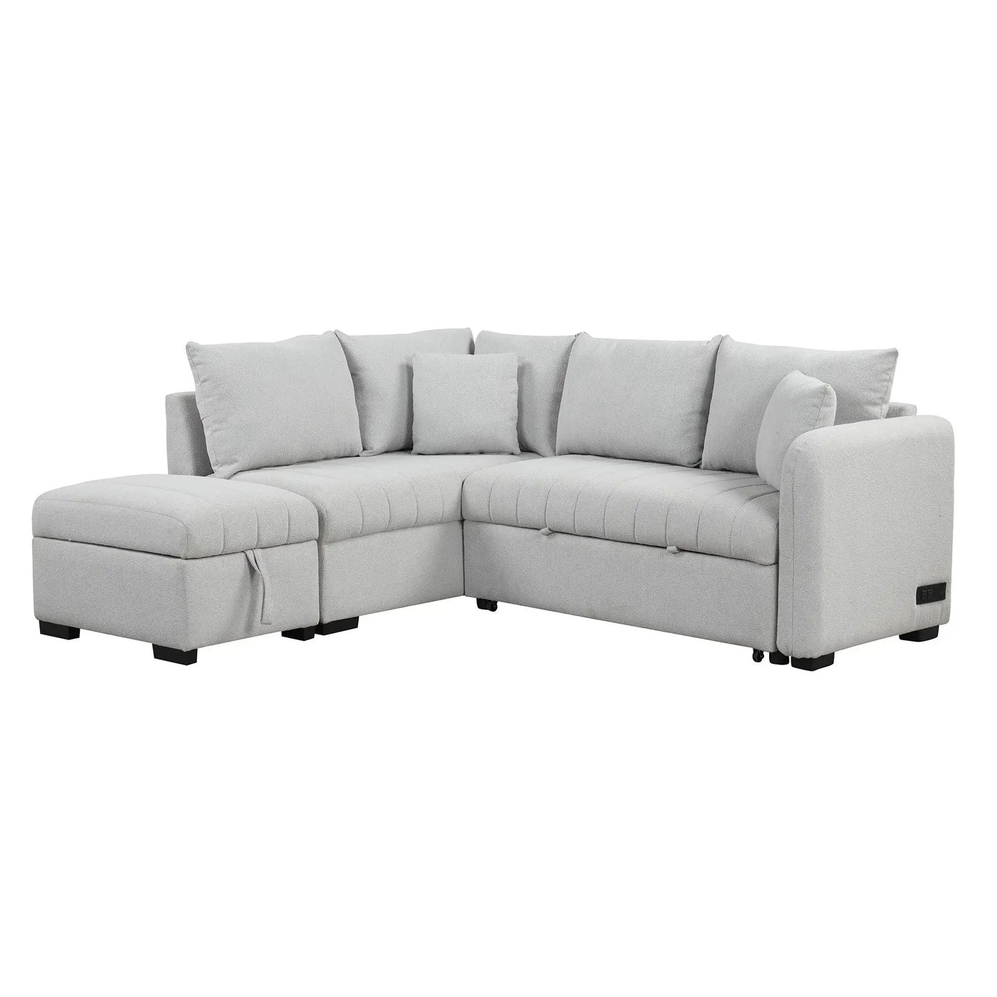 L-Shaped Sectional Pull Out Sofa Bed Sleeper Sofa With Two USB Ports, Two Power Sockets And A Movable Storage Ottoman by HouseOfZazla