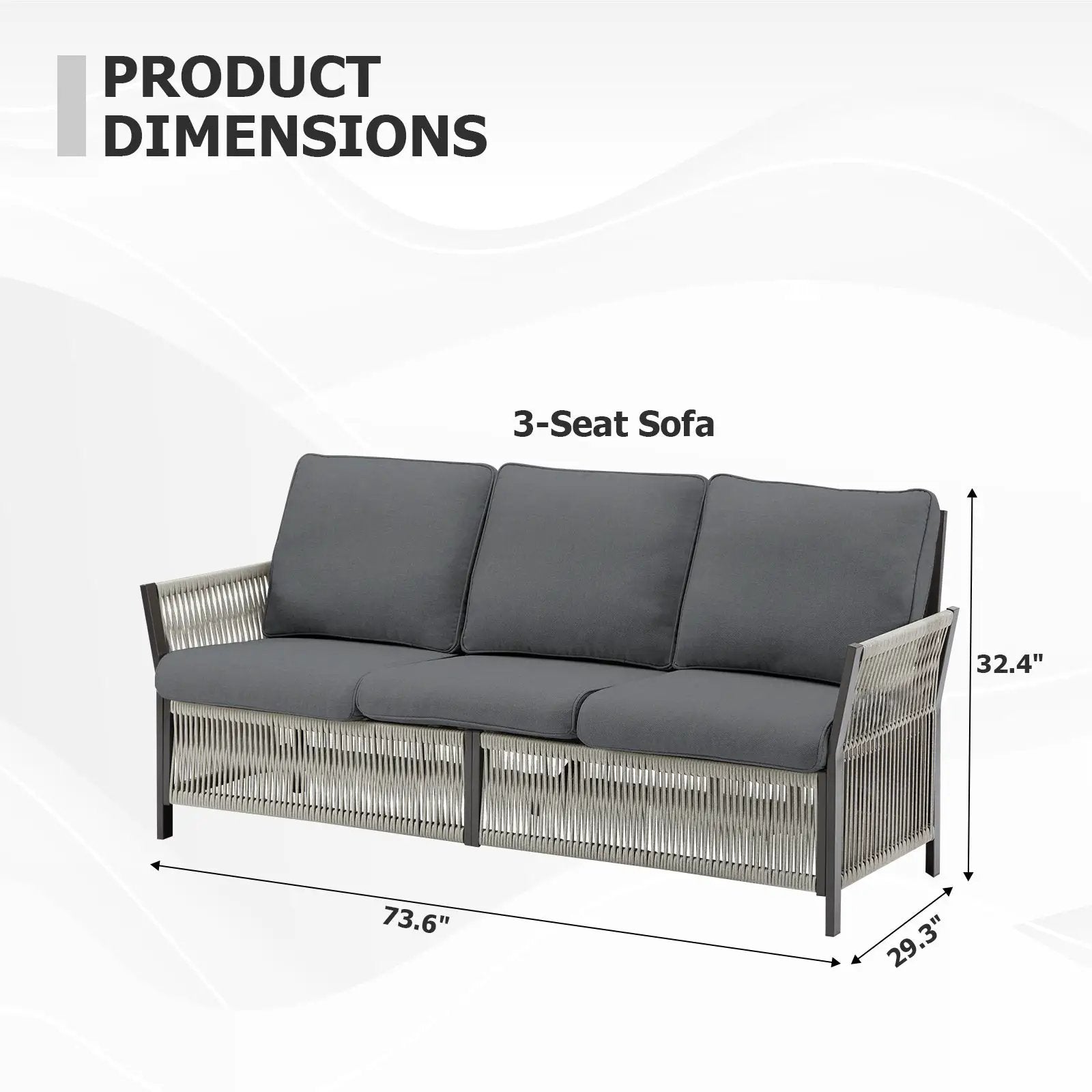 73.6" Outdoor Patio Sofa, 3-Seat Rattan Couch by HouseOfZazla