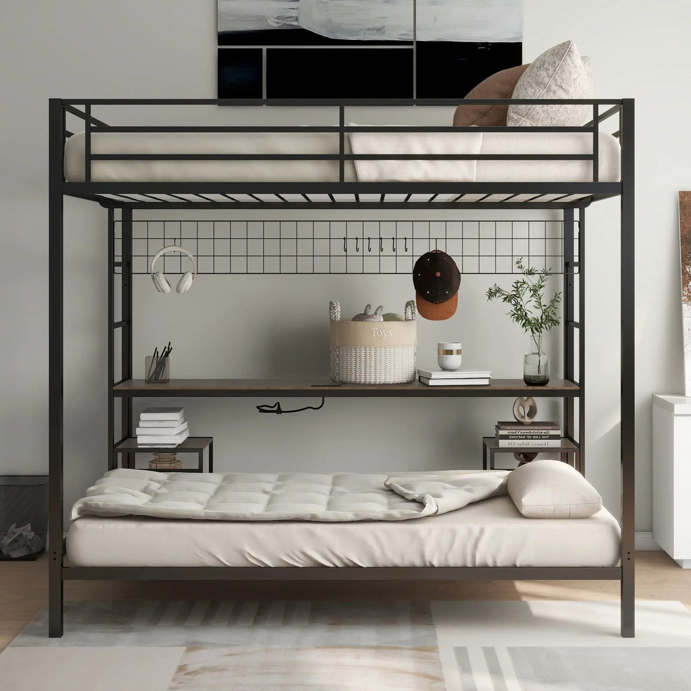 Ethan - Bunk Bed With Desk, Charging Station, Storage Shelves by HouseOfZazla