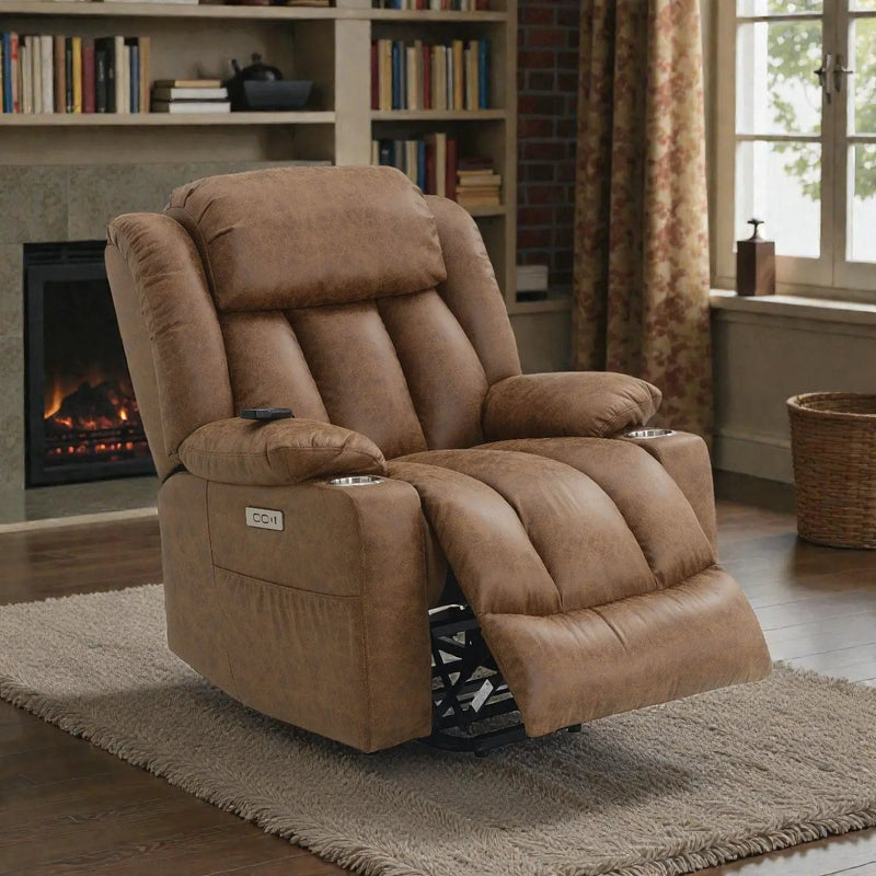 Aire Power Motion Recliner With Lift Heating Massage Function - Brown by Unique Piece Furniture