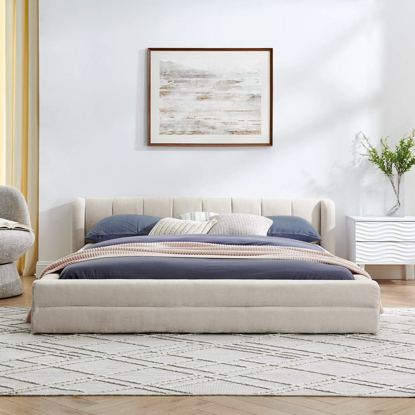 Modern Upholstered Bed Frame With Thick Fabric And Headboard by HouseOfZazla
