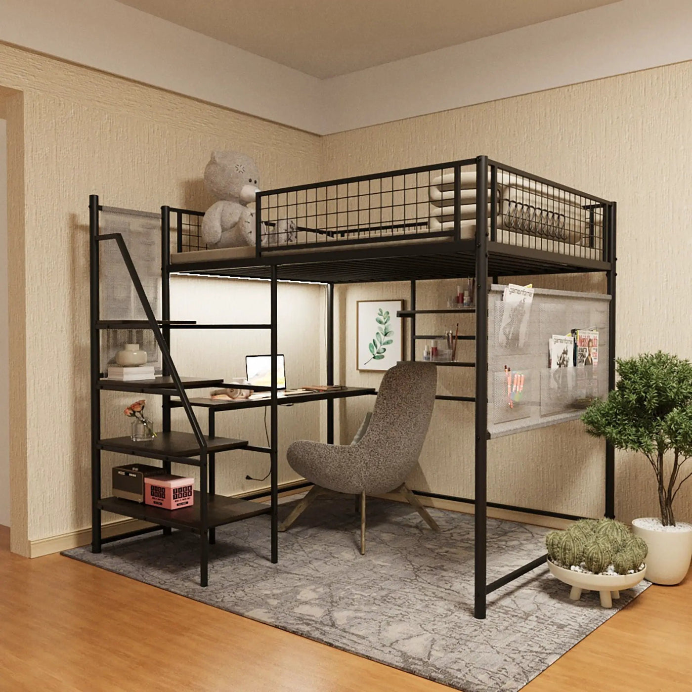 Metal Loft Bed With Built - In Charging Station And LED Light by Unique Piece Furniture