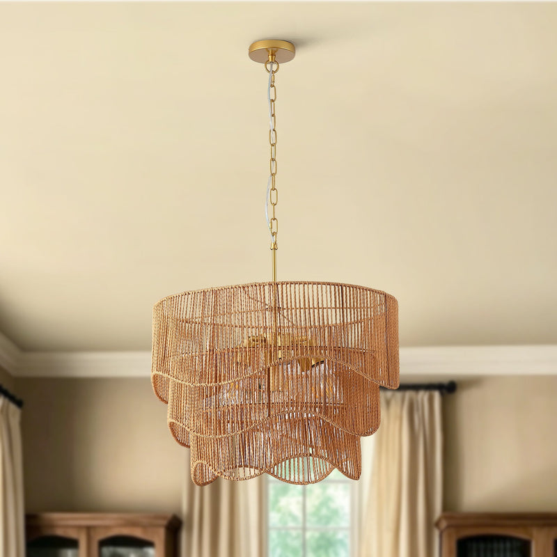 Handwoven Paper Rattan Boho Chandelier with 7-Light E26 Base by HouseOfZazla
