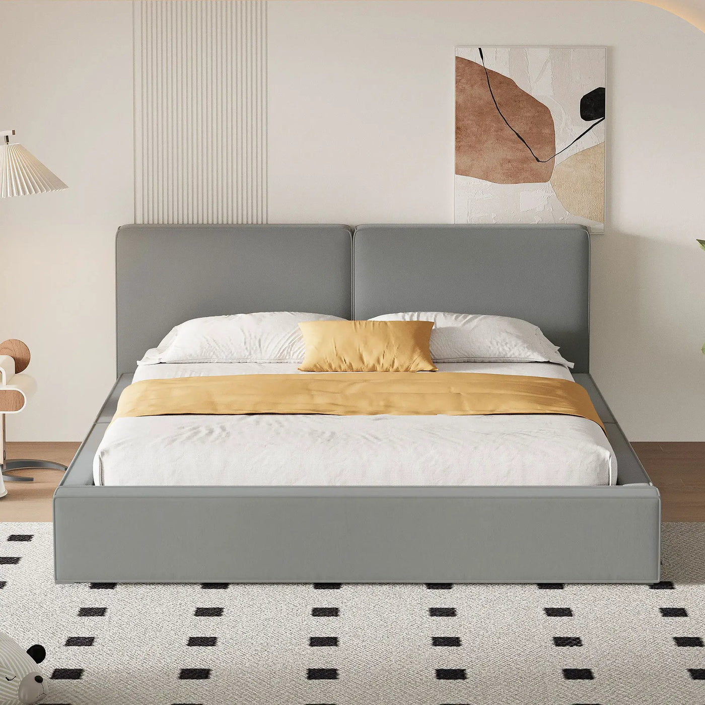 Upholstered Platform Bed, Grounded Bed With Solid Frame by HouseOfZazla
