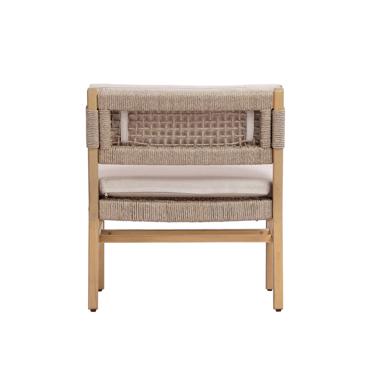Acacia and Rope Lounge Chair with Water-Repellent Cushions - Beige, photo 9 of 10