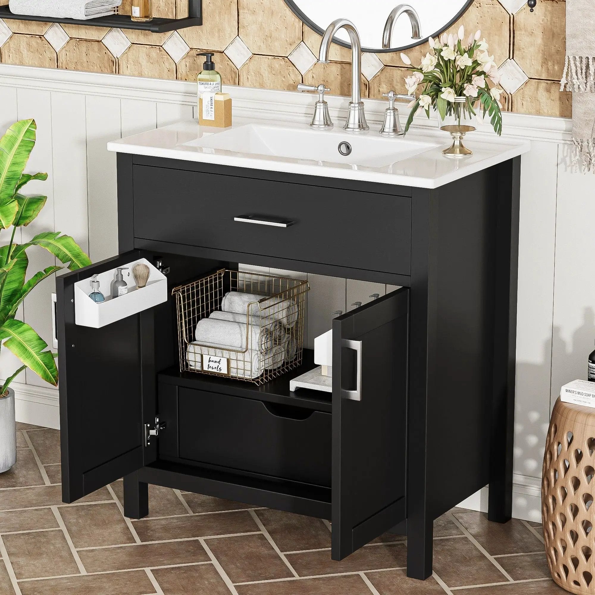 Bathroom Vanity With Sink And Ample Storage, Rectangular Undermount Sink - Black by Unique Piece Furniture
