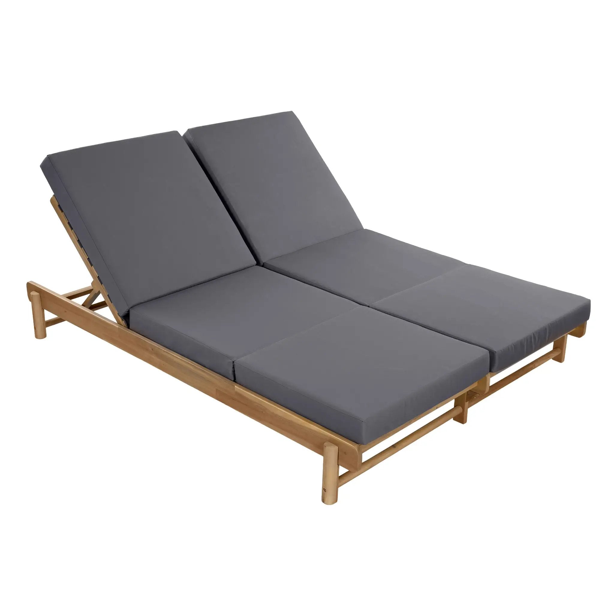 Light Teak Acacia Wood Double Chaise Lounger Set by HouseOfZazla
