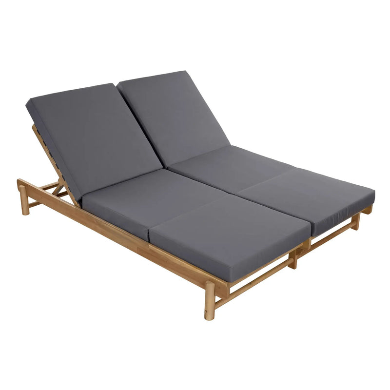 Light Teak Acacia Wood Double Chaise Lounger Set by HouseOfZazla