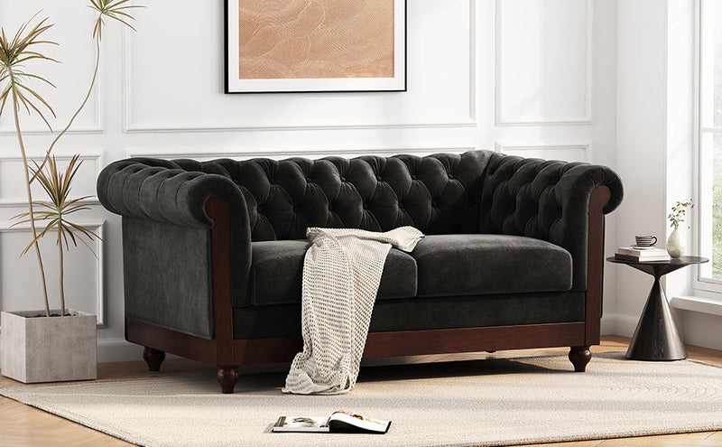 VIVALUX 59.44" Chesterfield Velvet Loveseat Sofa, photo 3 of 10