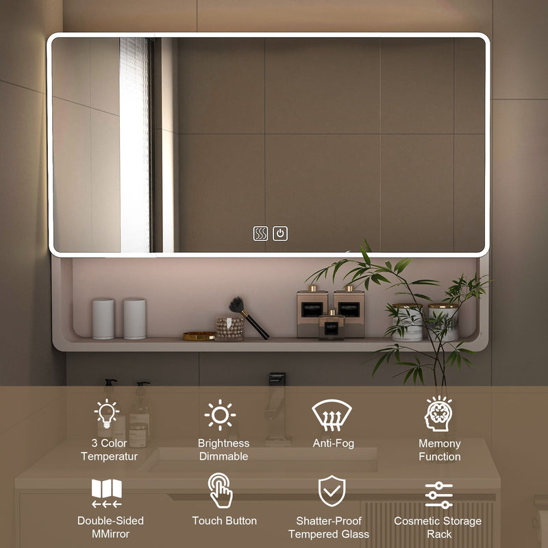 Aluminium Medicine Cabinet Mirror, With 3 Colors LED Light And Defogging Function - Khaki by HouseOfZazla