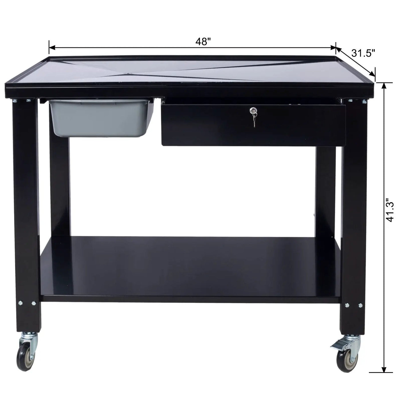 Transmission Teardown Work Station 1 / 2 Ton Capacity Sloping Drain Table Locking Drawer Removable Drain Basin Full-Width Lower Shelf Four 4" Caster Wheels by HouseOfZazla