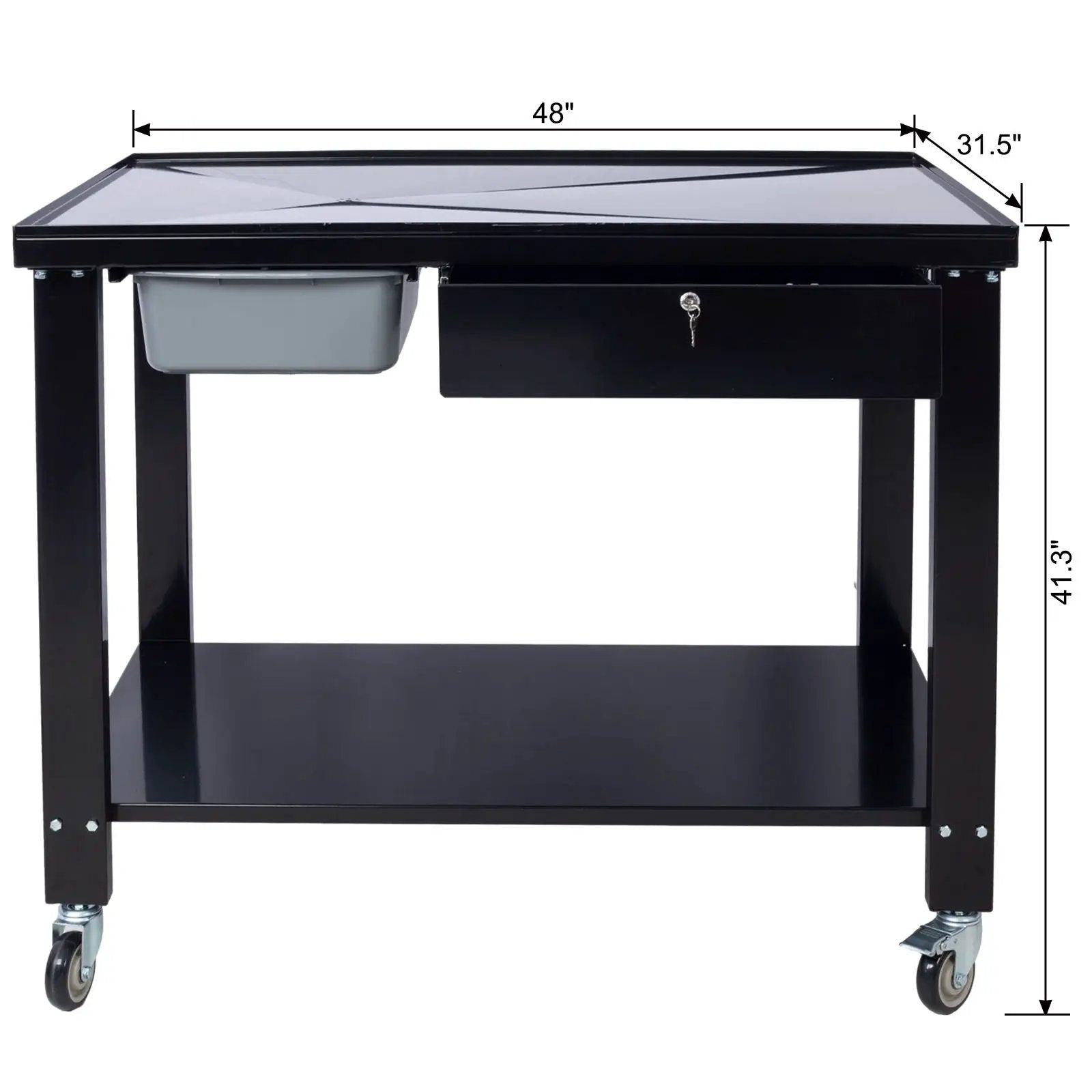 Transmission Teardown Work Station 1 / 2 Ton Capacity Sloping Drain Table Locking Drawer Removable Drain Basin Full-Width Lower Shelf Four 4" Caster Wheels by HouseOfZazla