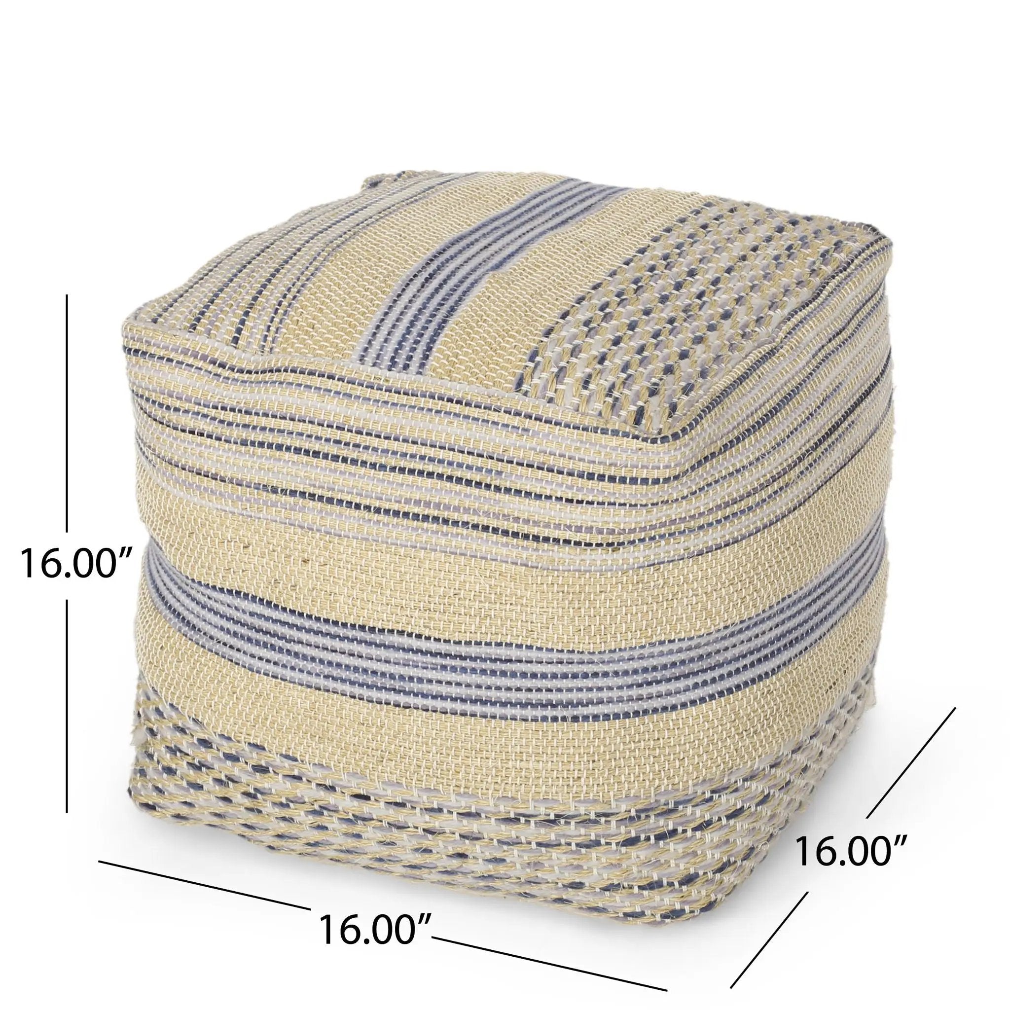 Western - Handcrafted Fabric Pouf, Durable - Natural / Blue by HouseOfZazla
