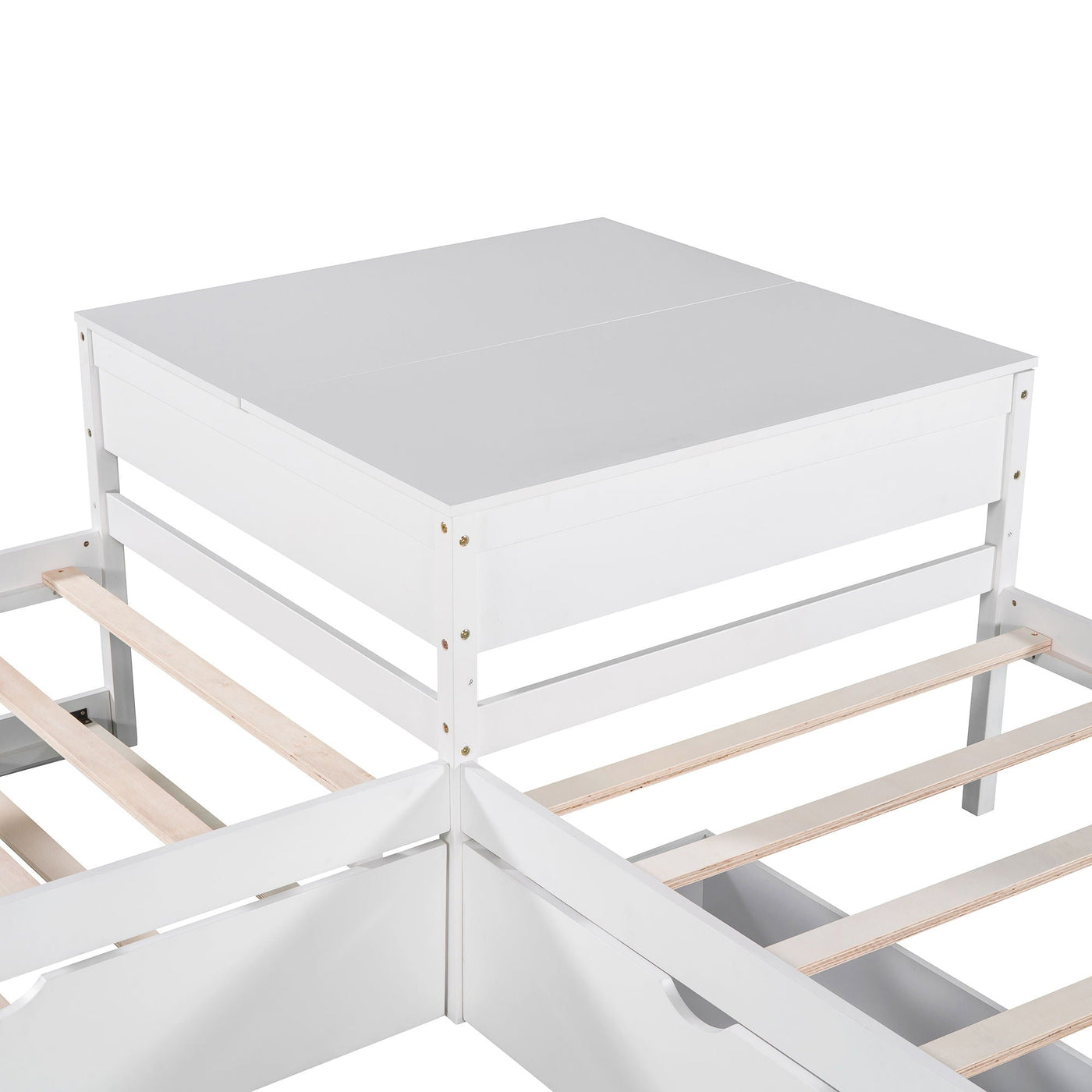 L Shaped Platform Bed With Trundle And Drawers Linked With Built In Desk by HouseOfZazla