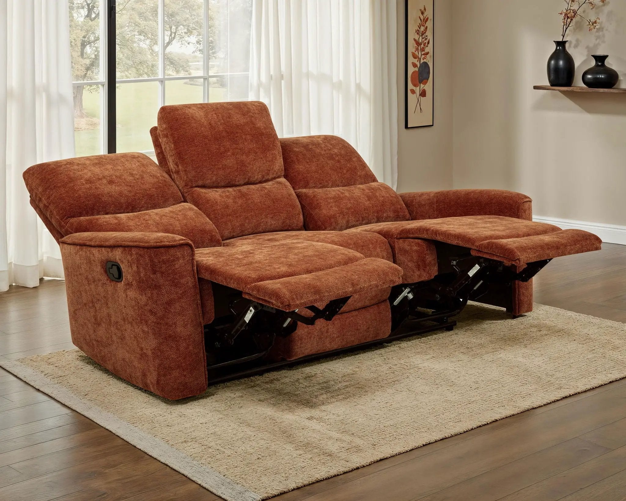 Navarro Chenille Upholstered Reclining Sofa Burnt Orange by Unique Piece Furniture