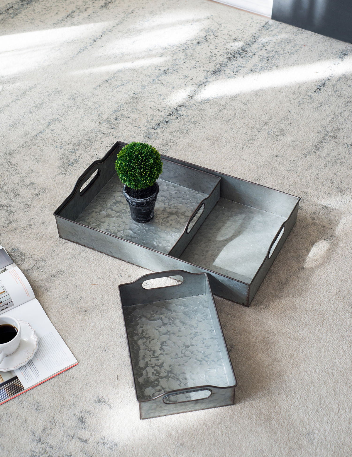 Decorative Galvanized Nesting Trays with Rustic Design - Gray, photo 2 of 19