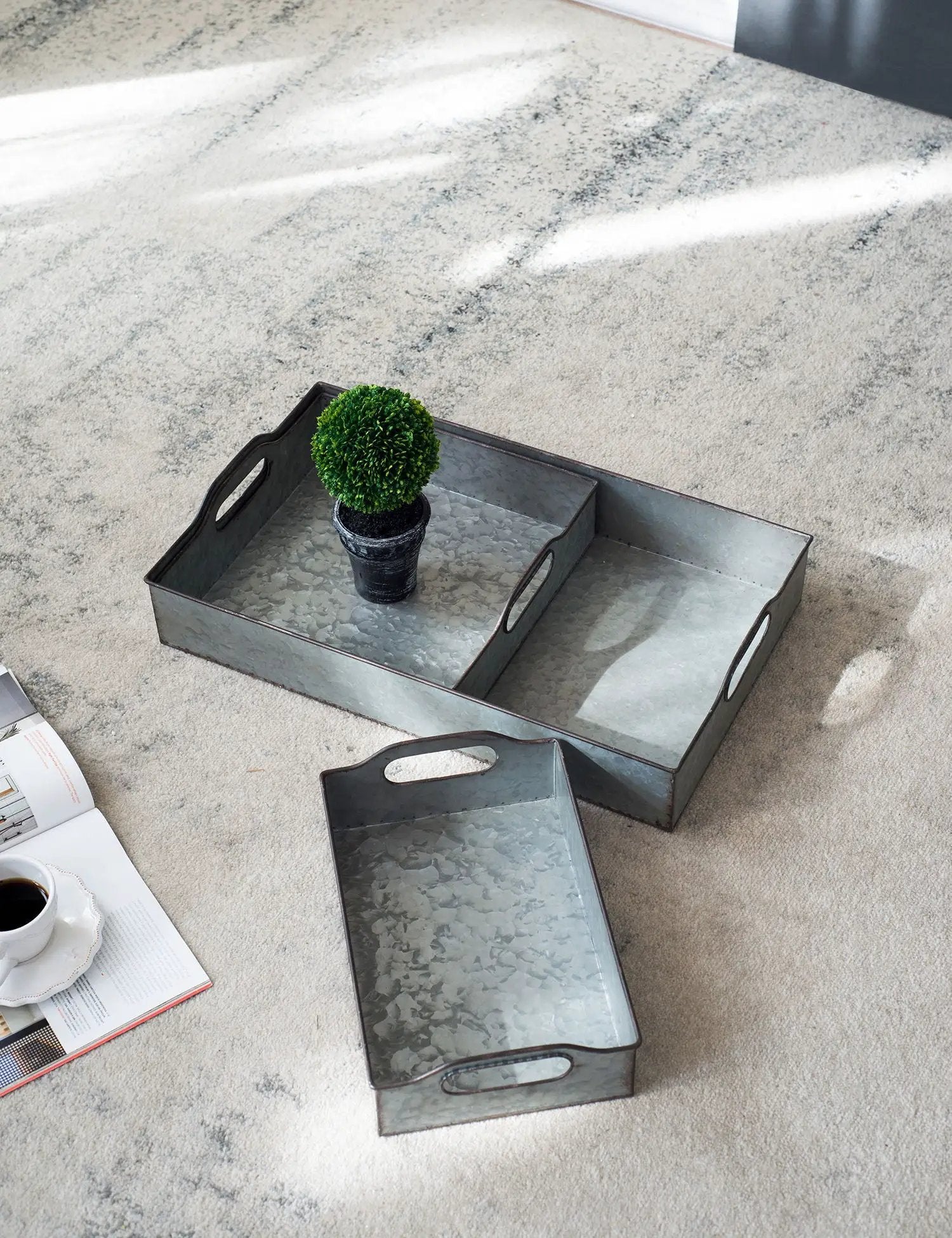 Decorative Galvanized Nesting Trays (Set of 3) - Gray by HouseOfZazla