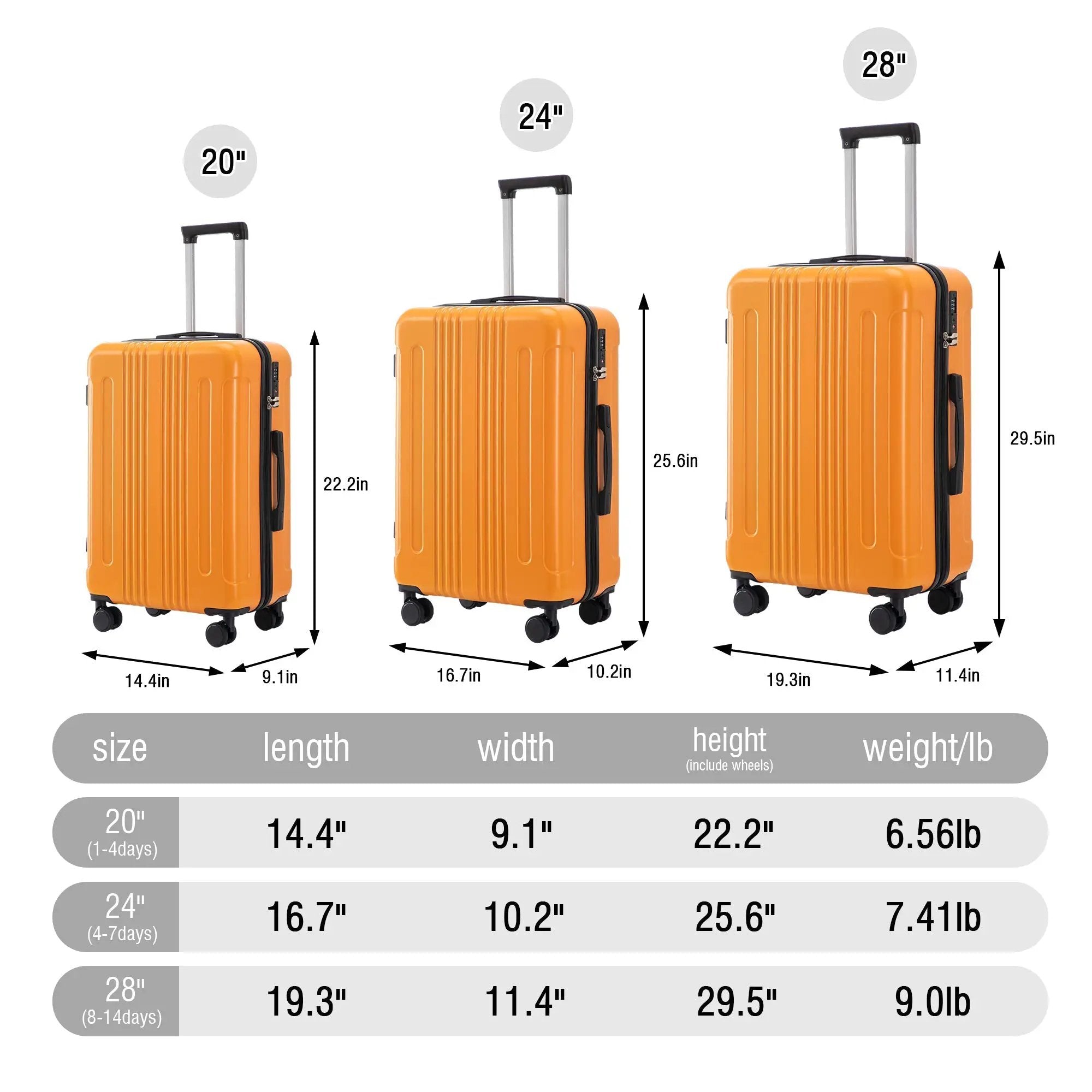 3-Piece ABS Spinner Wheel Luggage Set in Black and Orange by HouseOfZazla