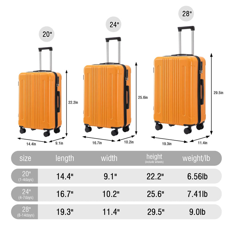 3-Piece ABS Spinner Wheel Luggage Set in Black and Orange by HouseOfZazla