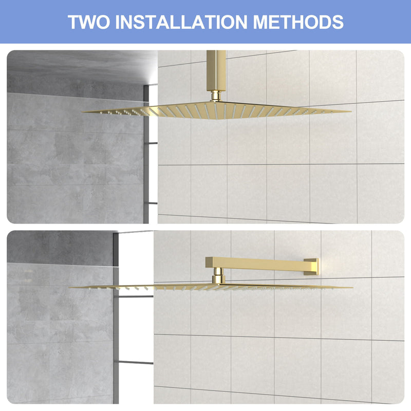 16" Square Rainfall Shower Head Fixed Wall Mount With Full Body Coverage & Self Cleaning Silicone Nozzles by HouseOfZazla