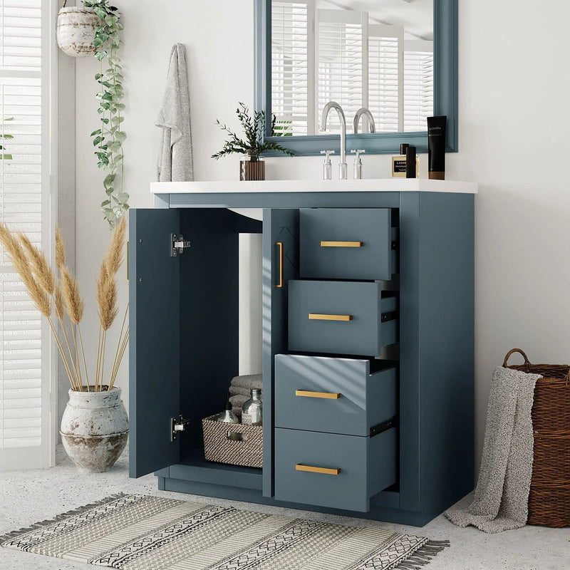 Bathroom Vanity With Sink, Storage Cabinet, Freestanding Set With 3 Drawers & Soft Closing Doors by Unique Piece Furniture
