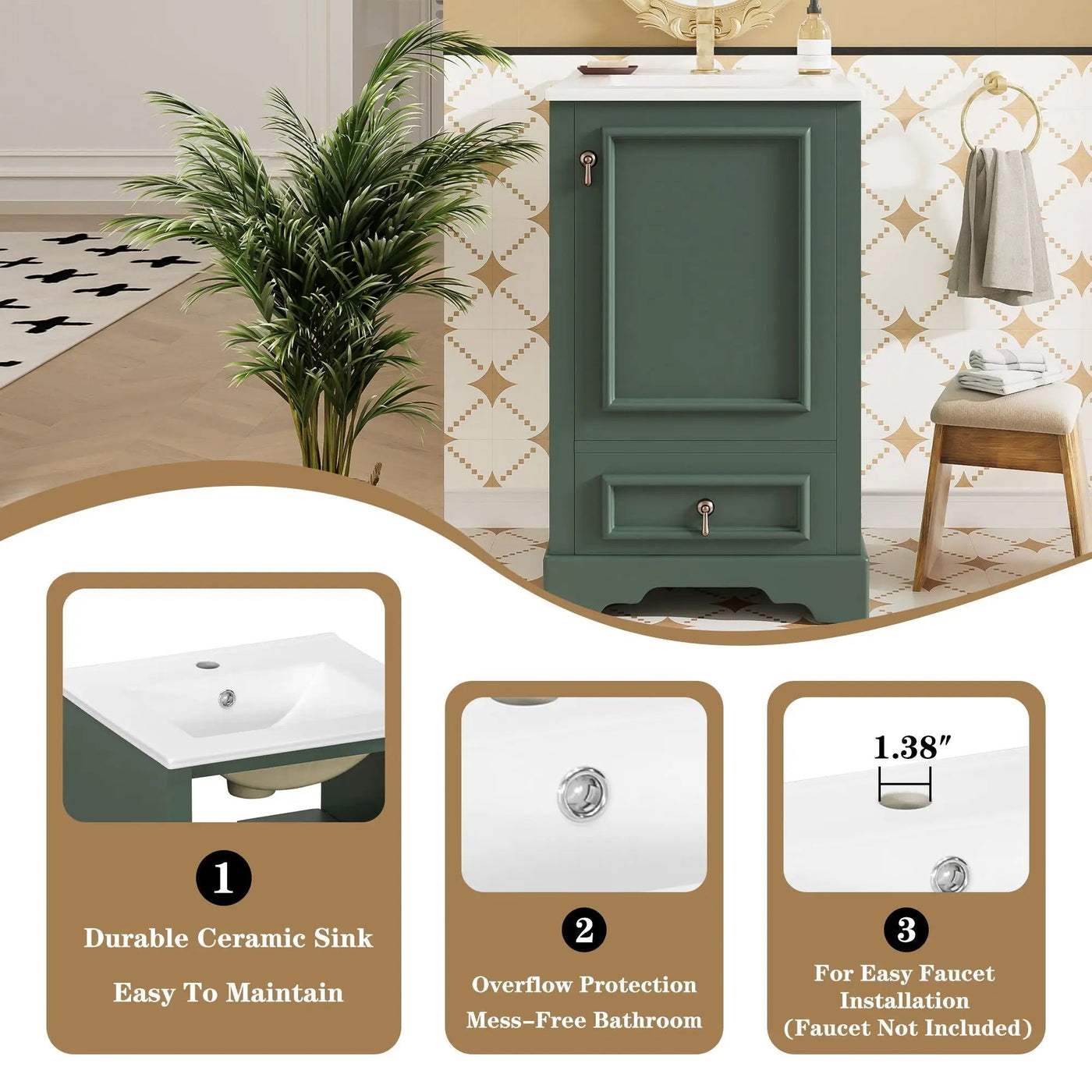 Bathroom Vanity With Sink, Soft Close Door, Adjustable U-Shaped Shelf by HouseOfZazla
