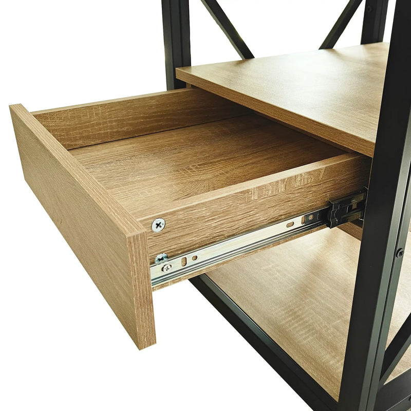 1 Piece Modern End Table with Drawer - Natural Wood & Tempered Glass by HouseOfZazla