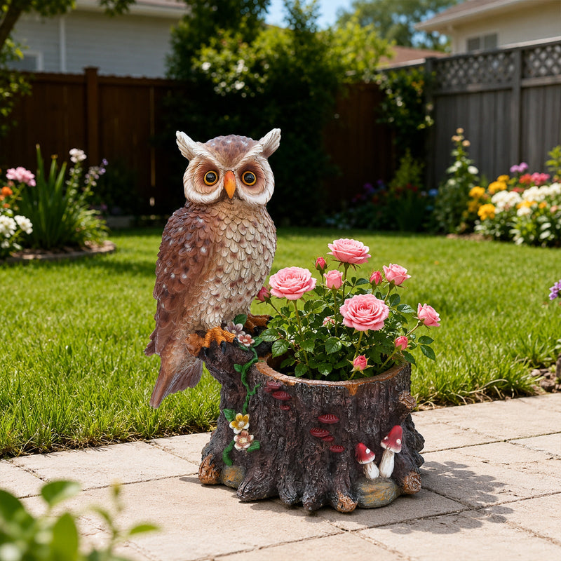 Sitting Owl with Tree Trunk Garden Planter by HouseOfZazla