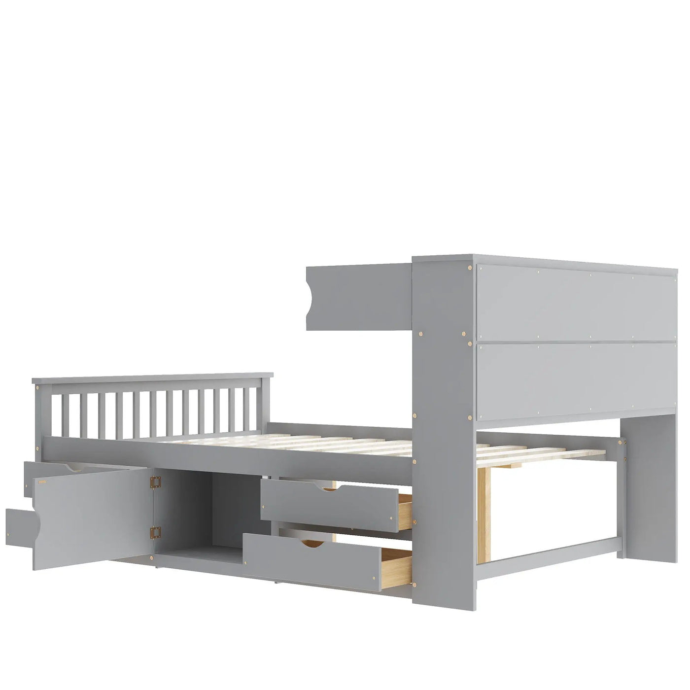 Captain Platform Bed Frame With Bookcase Headboard, 4 Drawers, Storage Shelves by HouseOfZazla