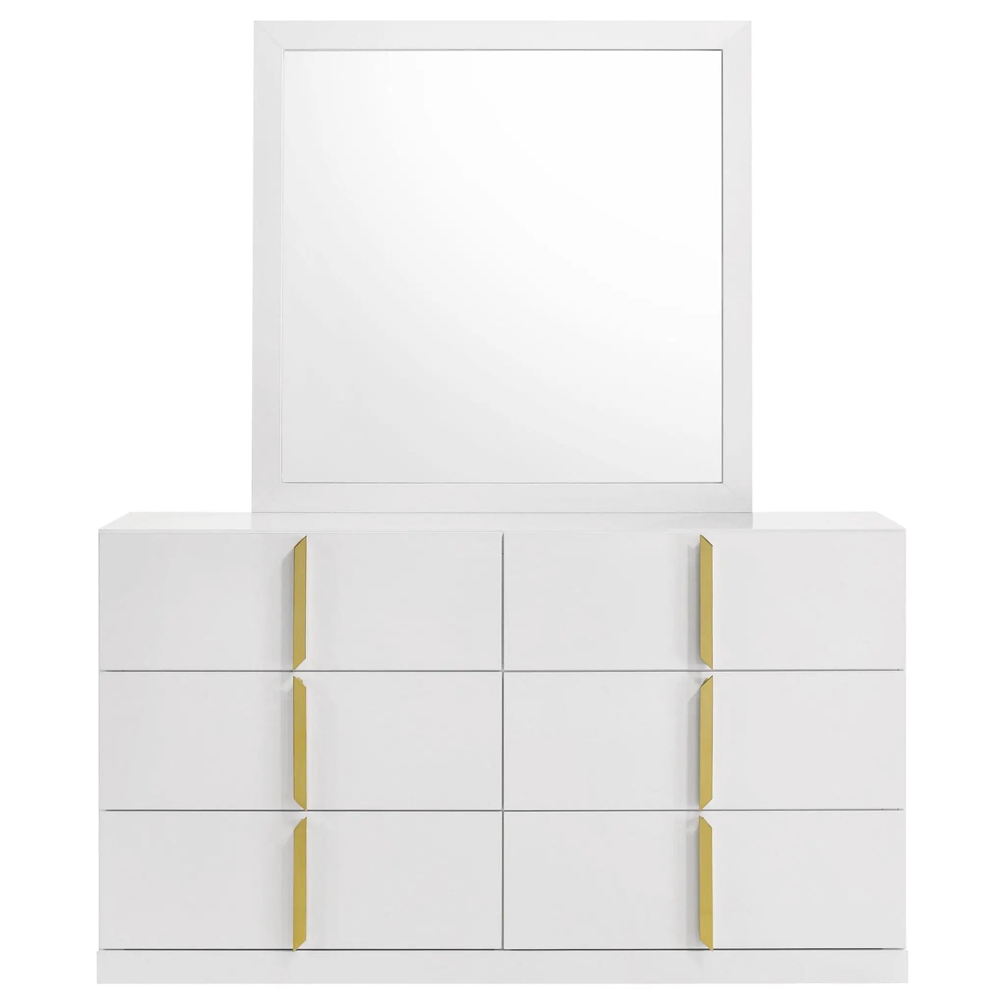 Ines 6-drawer Bedroom Dresser with Mirror White High Gloss by Unique Piece Furniture