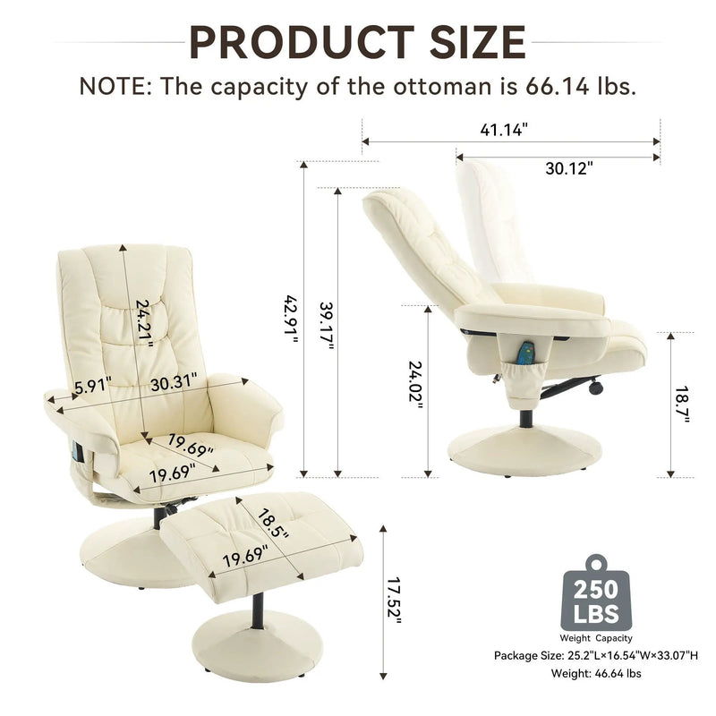 Recliner Chair With Ottoman, 360° Swivel Massage Lounge Chair With 5-Point Vibration & Heated Seat by HouseOfZazla