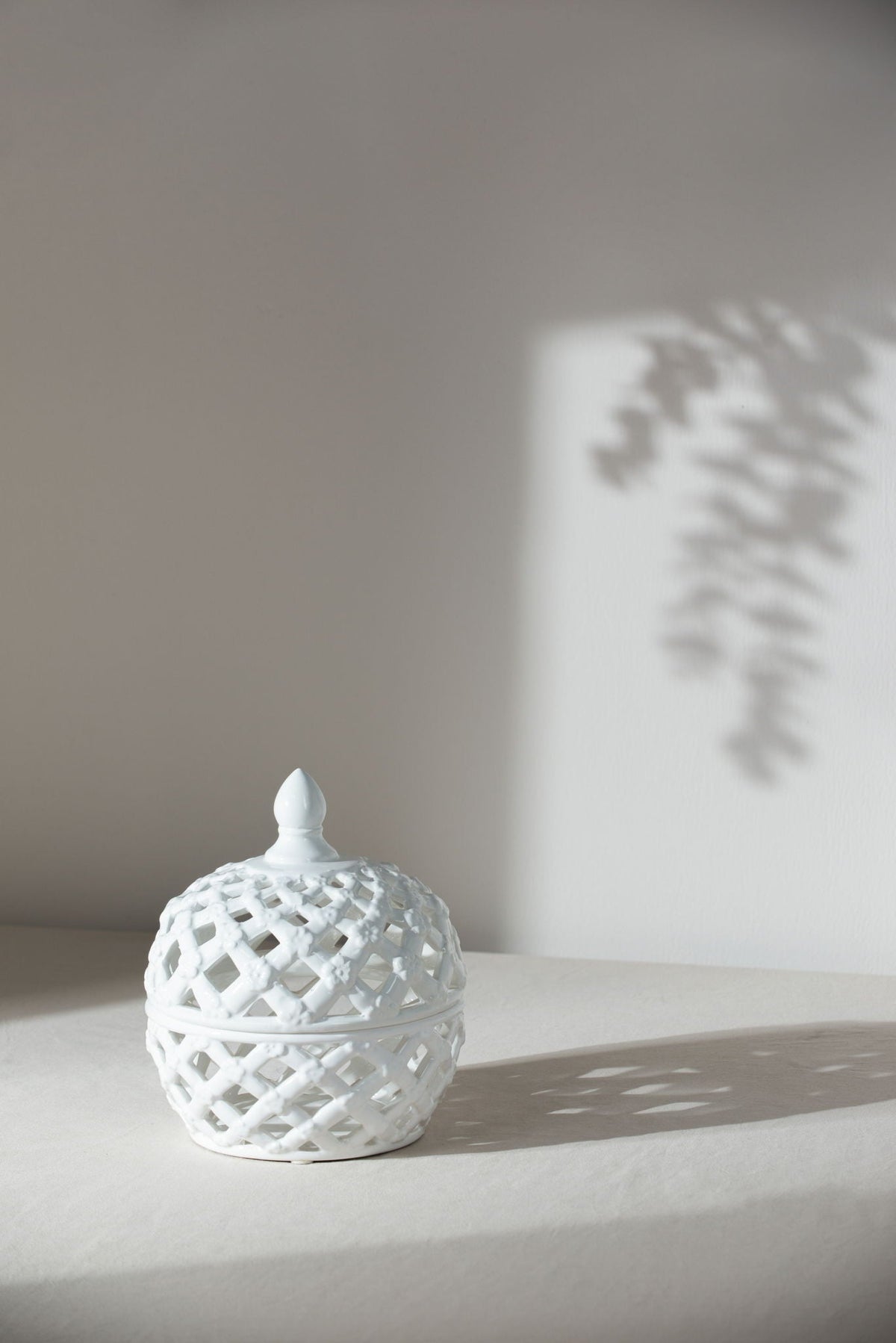 Ceramic Lidded Jar with Lattice Design - White, photo 2 of 11